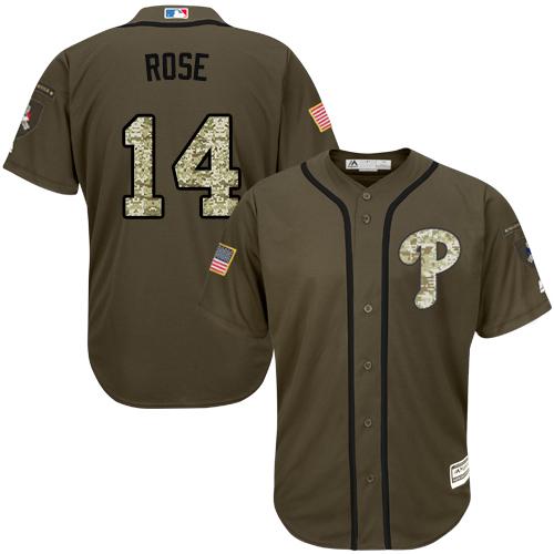 Phillies #14 Pete Rose Green Salute to Service Stitched Youth MLB Jersey